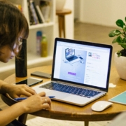 Female looking at product images on screen